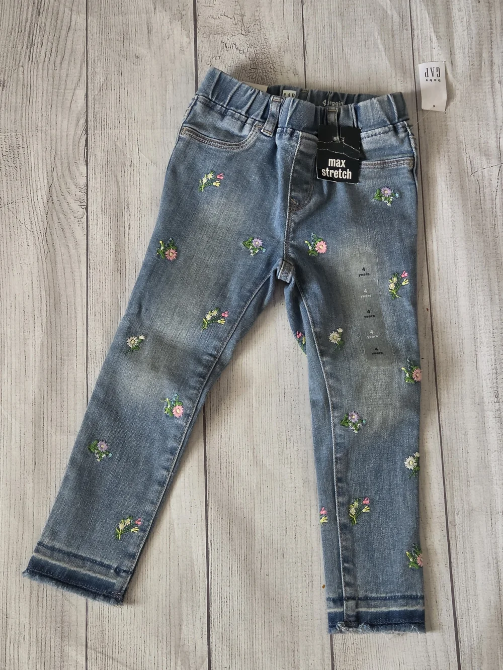 GAP Girls Denim Jeans with Pink & Purple Floral Embroidery